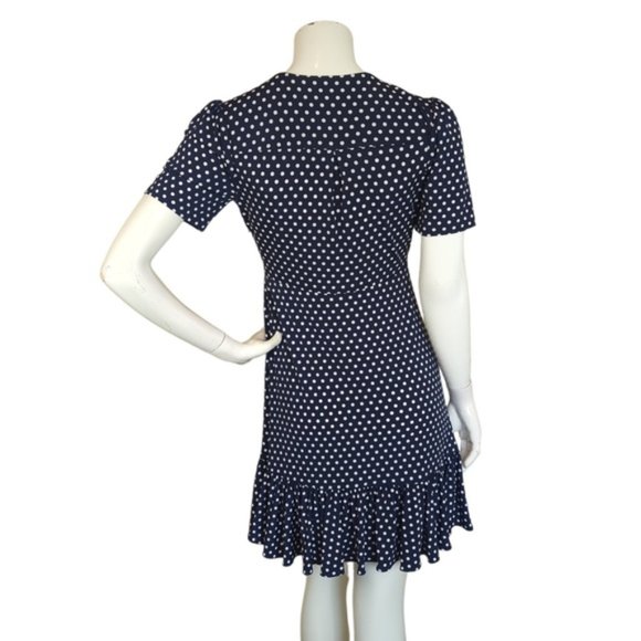 Michael Kors Navy Blue Polka-Dot A-Line Ruffle Dress SZ S - Picture 8 of 16